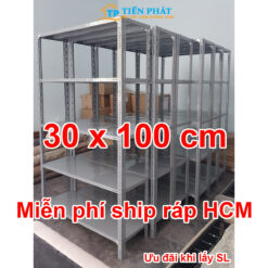 Kệ sắt v lỗ: Dài 1m x Rộng 0.3m gồm 3 tầng, 4 tầng, 5 tầng, 6 tầng Mâm 30x100cm [Tặng chống trầy]