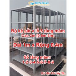Kệ sắt v lỗ: Dài 1m x Rộng 0.4m gồm 3 tầng, 4 tầng, 5 tầng, 6 tầng Mâm 40x100cm [Tặng chống trầy]